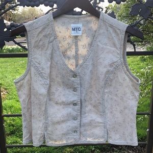 MTC linen blend button front top size M